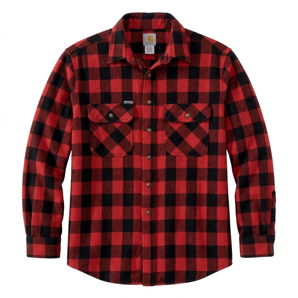 Vintage Carhartt Made in USA Buffalo Plaid Flannel Shirt SU162 Red Black XL